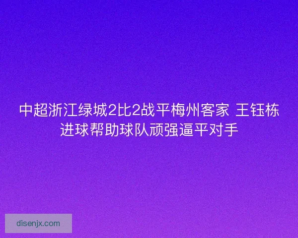 中超浙江绿城2比2战平梅州客家 王钰栋进球帮助球队顽强逼平对手